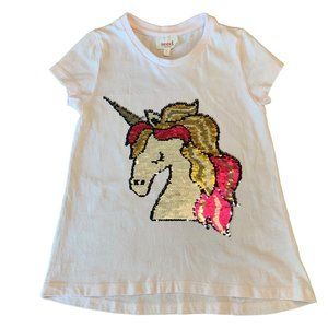 SEED HERITAGE Girls Unicorn T-Shirt 4 4T Flip Sequins Tee Top Girl Pale Pink